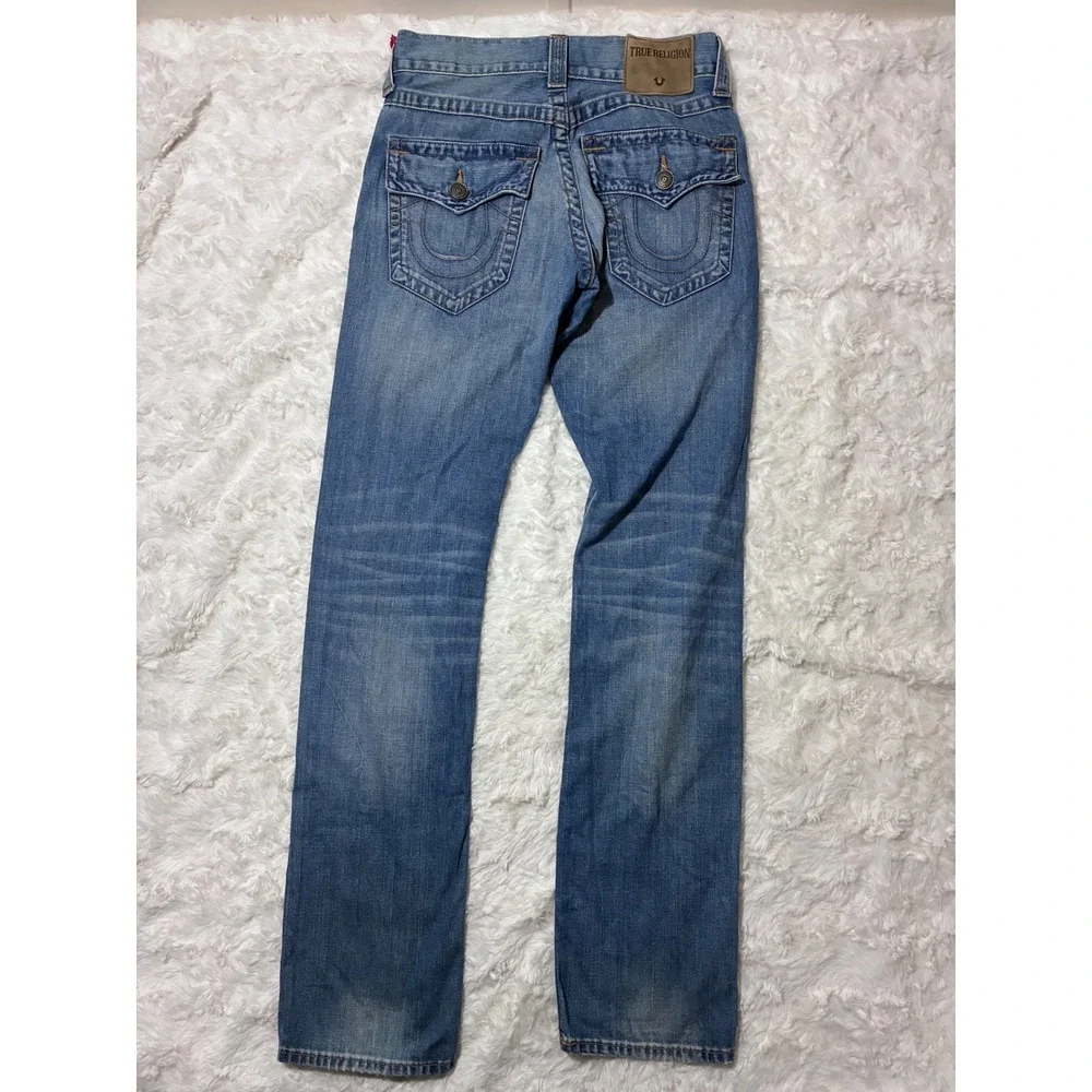 True Religion Ricky Relaxed Straight Leg Jeans Mens 28 Medium Wash Blue Denim